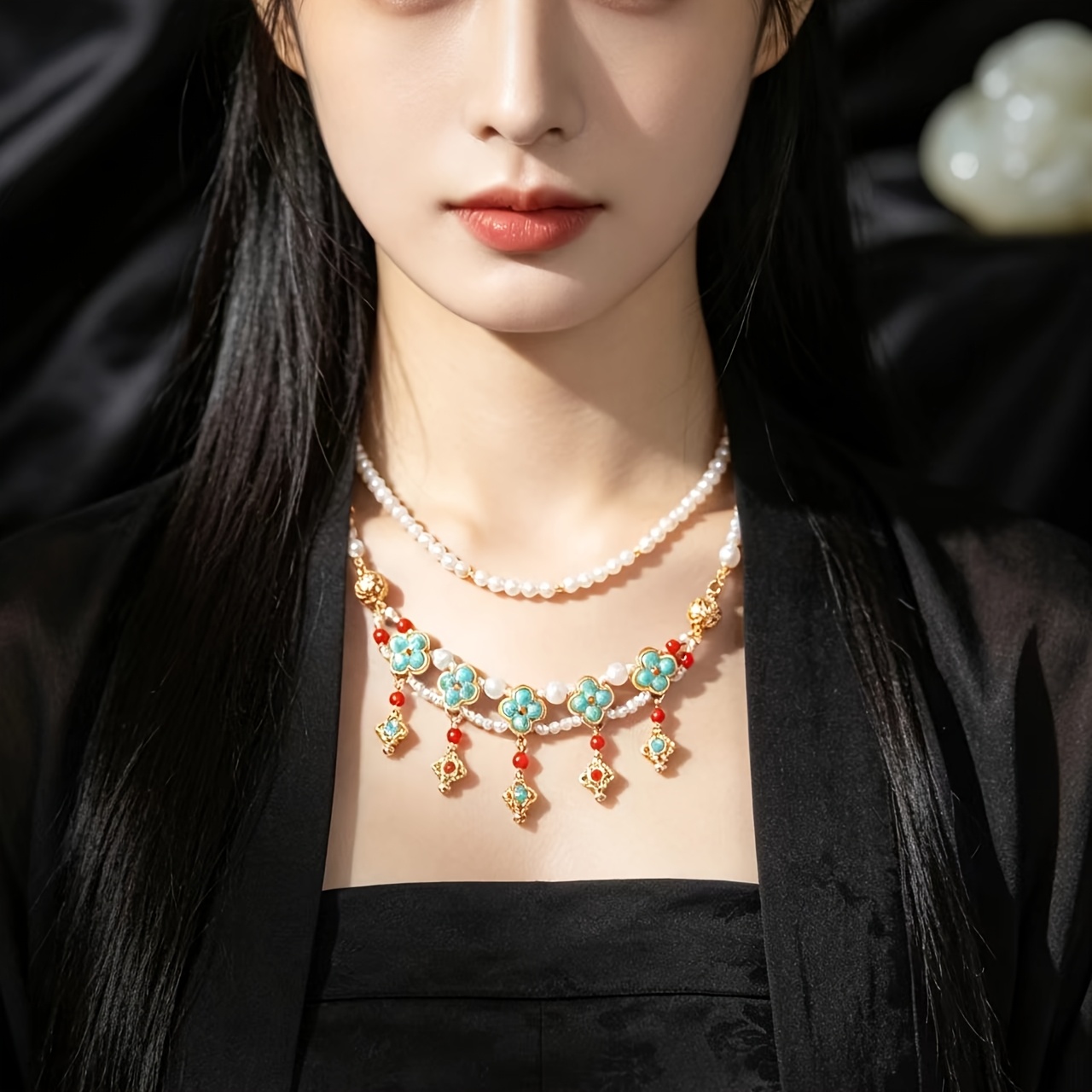 Chinese Retro Design Hanfu Necklace with Imitation Pearl